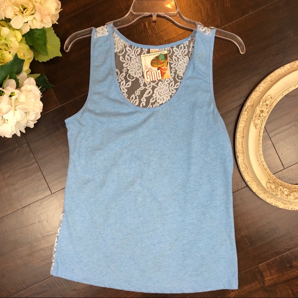 Sexy Jersey Scoop Neck Lace Back Blue Kavio Tank